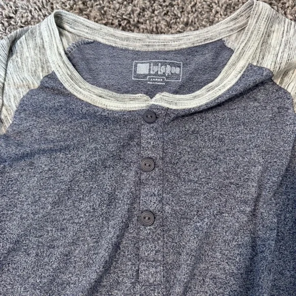 NWT LuLaRoe Mark Henley Long Sleeve Unisex Size Large Blue Gray Casual Cotton - Picture 3 of 8